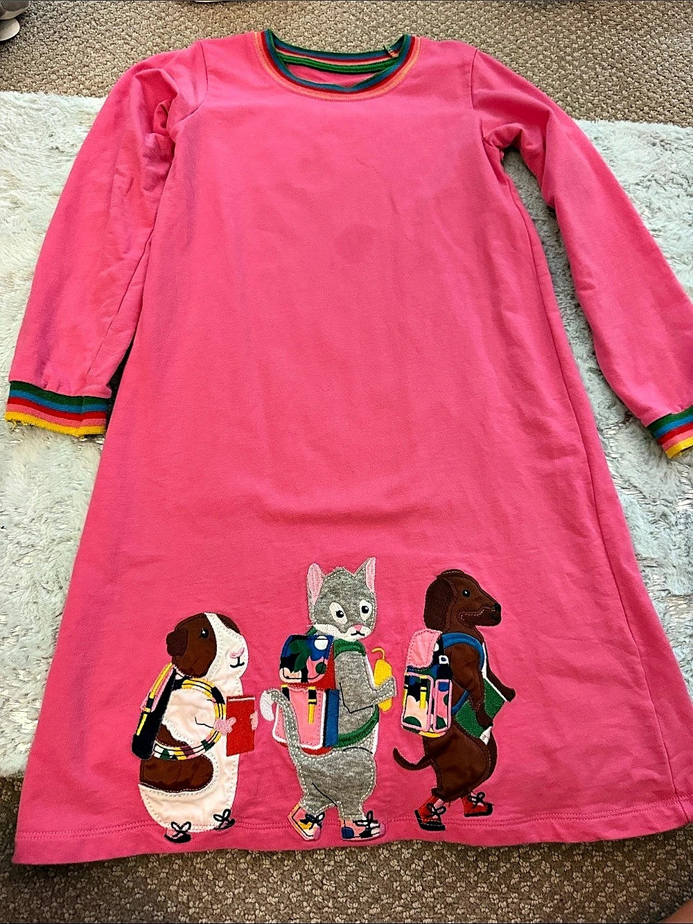 Big Appliqué Dress Pink Long Sleeve
